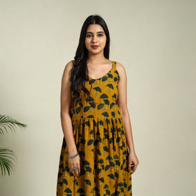 Buy Yellow Hand Block Print Cotton Flared Ajrakh Dress