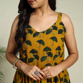 Buy Yellow Hand Block Print Cotton Flared Ajrakh Dress