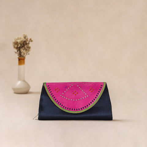 Traditional Kutch Mashru Silk Leather Flap Clutch / Wallet 04