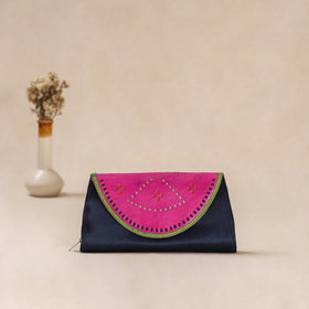 Traditional Kutch Mashru Silk Leather Flap Clutch / Wallet 04