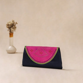 Traditional Kutch Mashru Silk Leather Flap Clutch / Wallet 04