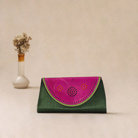 Traditional Kutch Mashru Silk Leather Flap Clutch / Wallet 06
