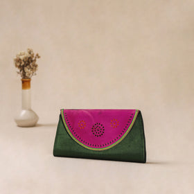 Traditional Kutch Mashru Silk Leather Flap Clutch / Wallet 06
