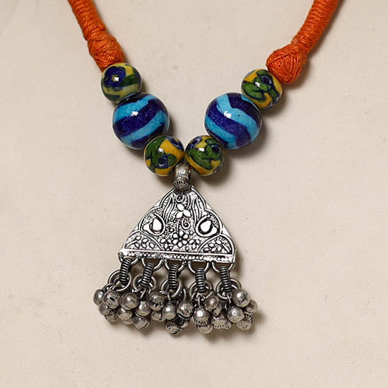 Oxidised GS Beadwork Thread Necklace 01