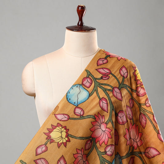 Brown - Srikalahasti Kalamkari Handpainted Pen Work Chanderi Silk Handloom Fabric