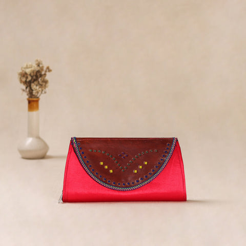 Traditional Kutch Mashru Silk Leather Flap Clutch / Wallet 07
