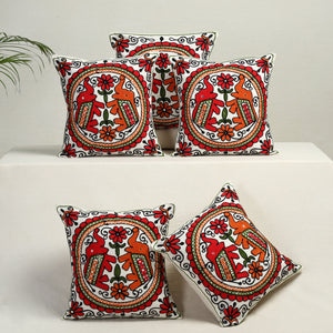 Multicolor - Set of 5 - Aari Hand Embroidery Cotton Cushion Cover (16 x 16 in) 10