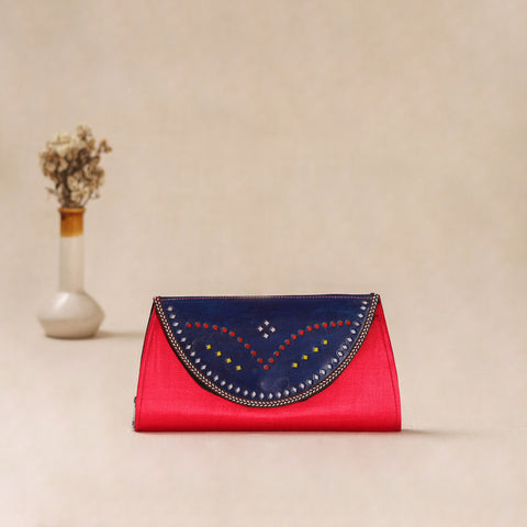 Traditional Kutch Mashru Silk Leather Flap Clutch / Wallet 08