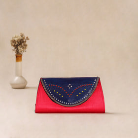Pink - Traditional Kutch Mashru Silk Leather Flap Clutch / Wallet 08