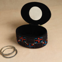 Black - Bengal Kantha Work Handcrafted Oval Jewelry Box with Mirror 19