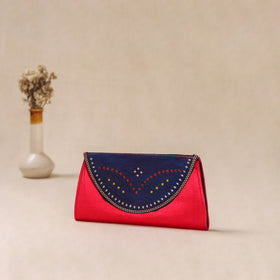 Pink - Traditional Kutch Mashru Silk Leather Flap Clutch / Wallet 08
