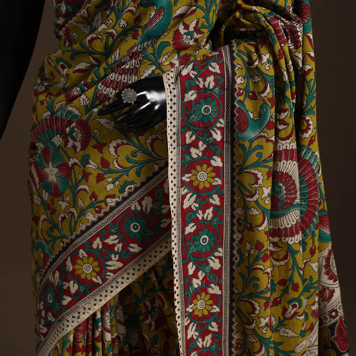 Yellow Printed Cotton Kalamkari Saree