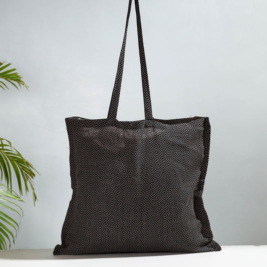 Black - Jacquard Cotton Jhola Bag