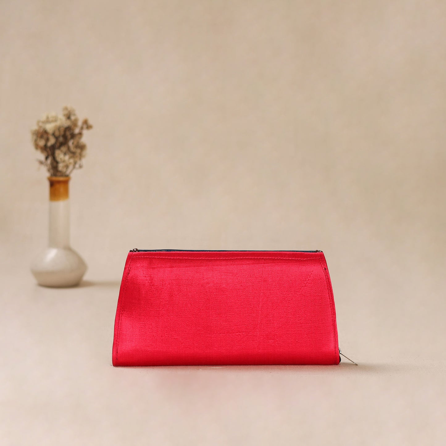 Pink - Traditional Kutch Mashru Silk Leather Flap Clutch / Wallet 08