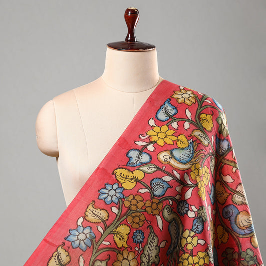 Pink - Srikalahasti Kalamkari Handpainted Pen Work Chanderi Silk Handloom Fabric