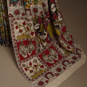 Yellow Printed Cotton Kalamkari Saree