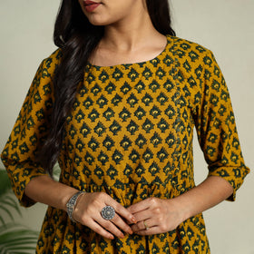 Buy Yellow Hand Block Print Cotton Flared Ajrakh Dress