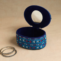 Blue - Bengal Kantha Work Handcrafted Oval Jewelry Box with Mirror 21