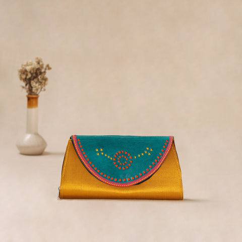 Traditional Kutch Mashru Silk Leather Flap Clutch / Wallet 10