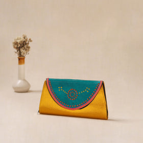 Yellow - Traditional Kutch Mashru Silk Leather Flap Clutch / Wallet 10