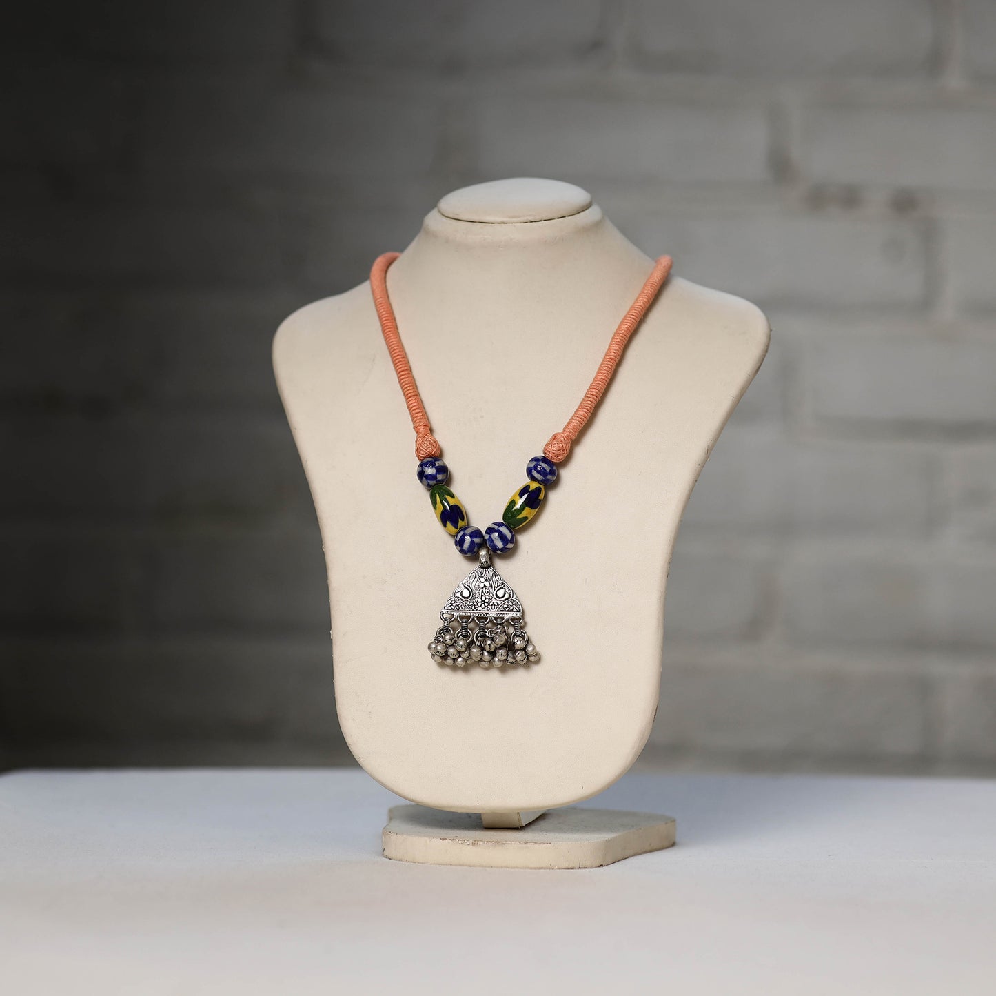 Oxidised GS Beadwork Thread Necklace 22