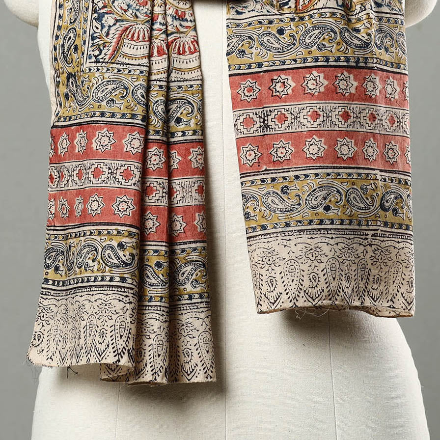 Multicolor - Natural Dyed Block Print Mul Cotton Kalamkari Stole 01