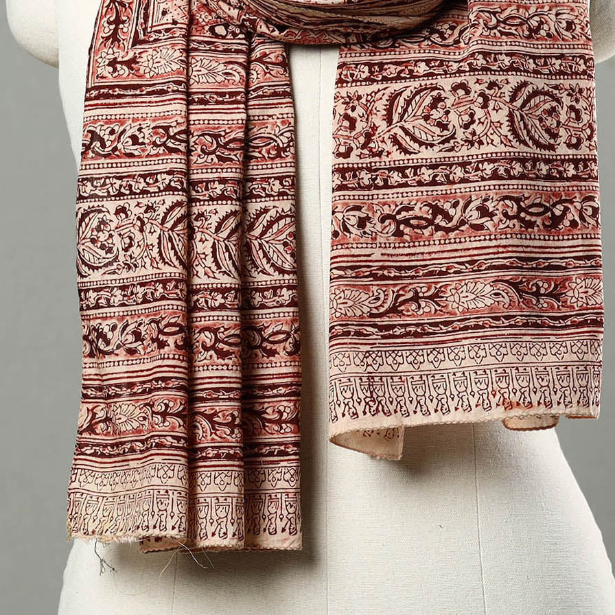 Red - Natural Dyed Block Print Mul Cotton Kalamkari Stole 02