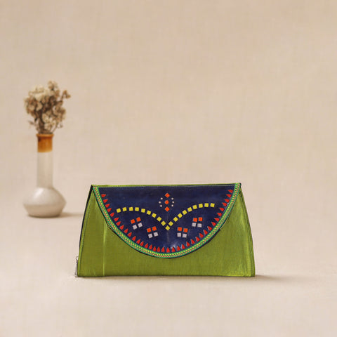 Traditional Kutch Mashru Silk Leather Flap Clutch / Wallet 11