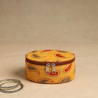 Yellow - Bengal Kantha Work Handcrafted Oval Jewelry Box with Mirror 23