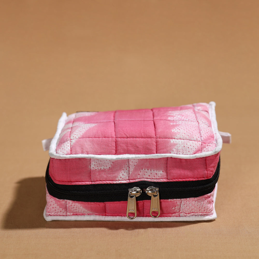 Pink - Handmade 4 Pockets Cotton Jewelry Bag 01