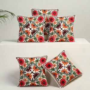 Multicolor - Set of 5 - Aari Hand Embroidery Cotton Cushion Cover (16 x 16 in) 14