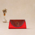 Red - Traditional Kutch Mashru Silk Leather Flap Clutch / Wallet 12
