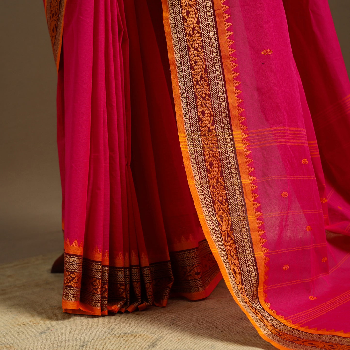 Pink - kandangi chettinad cotton saree with border 09