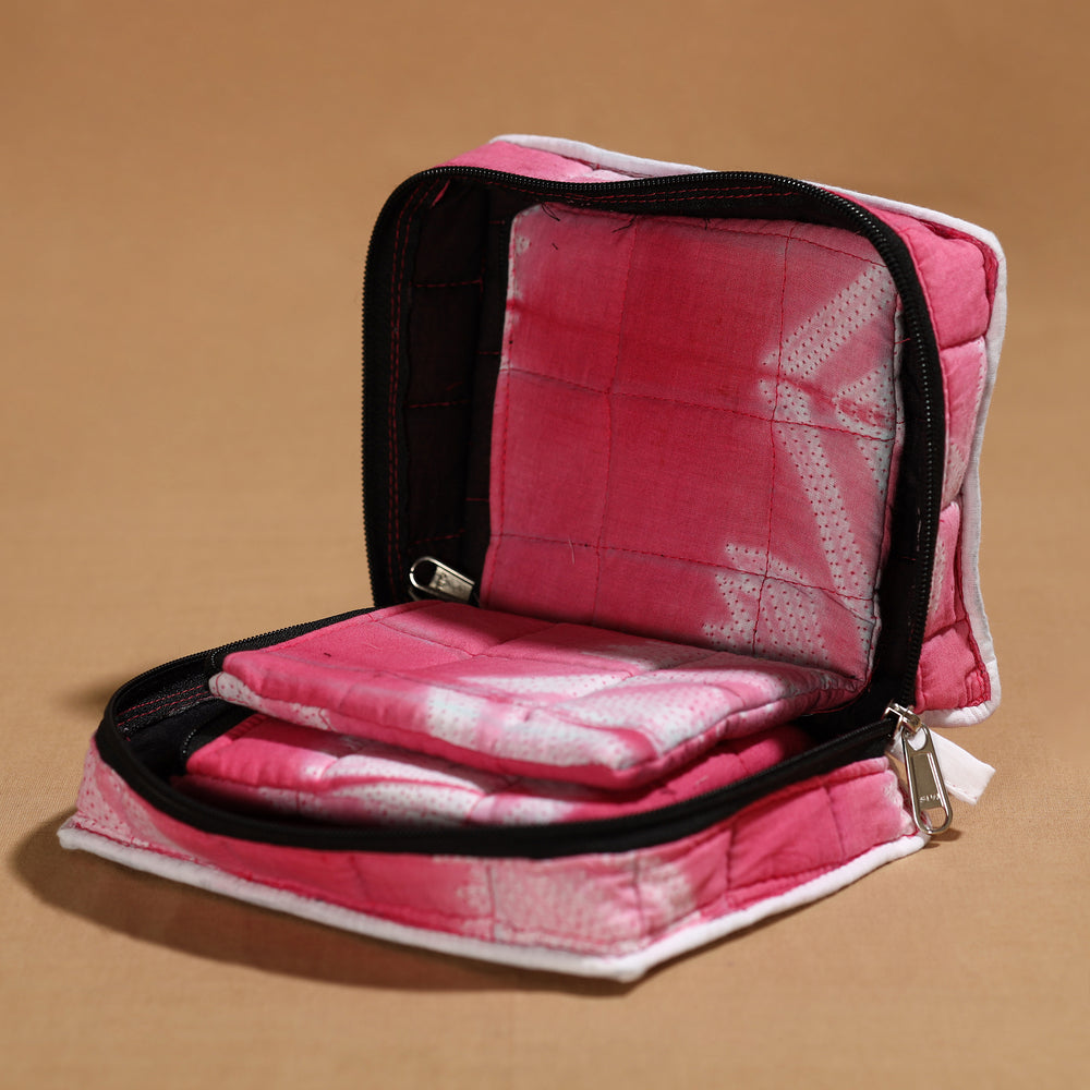 Pink - Handmade 4 Pockets Cotton Jewelry Bag 01