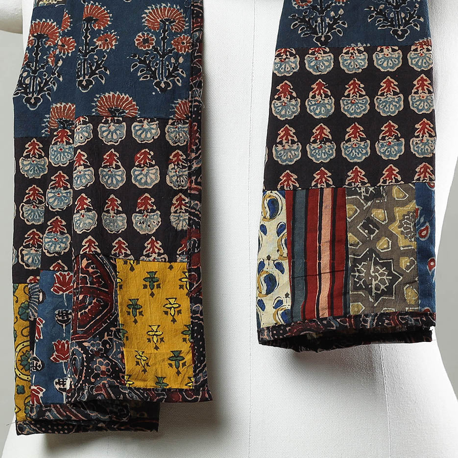 Multicolor - Patchwork Cotton Stole in Ajrakh Block Prints 49