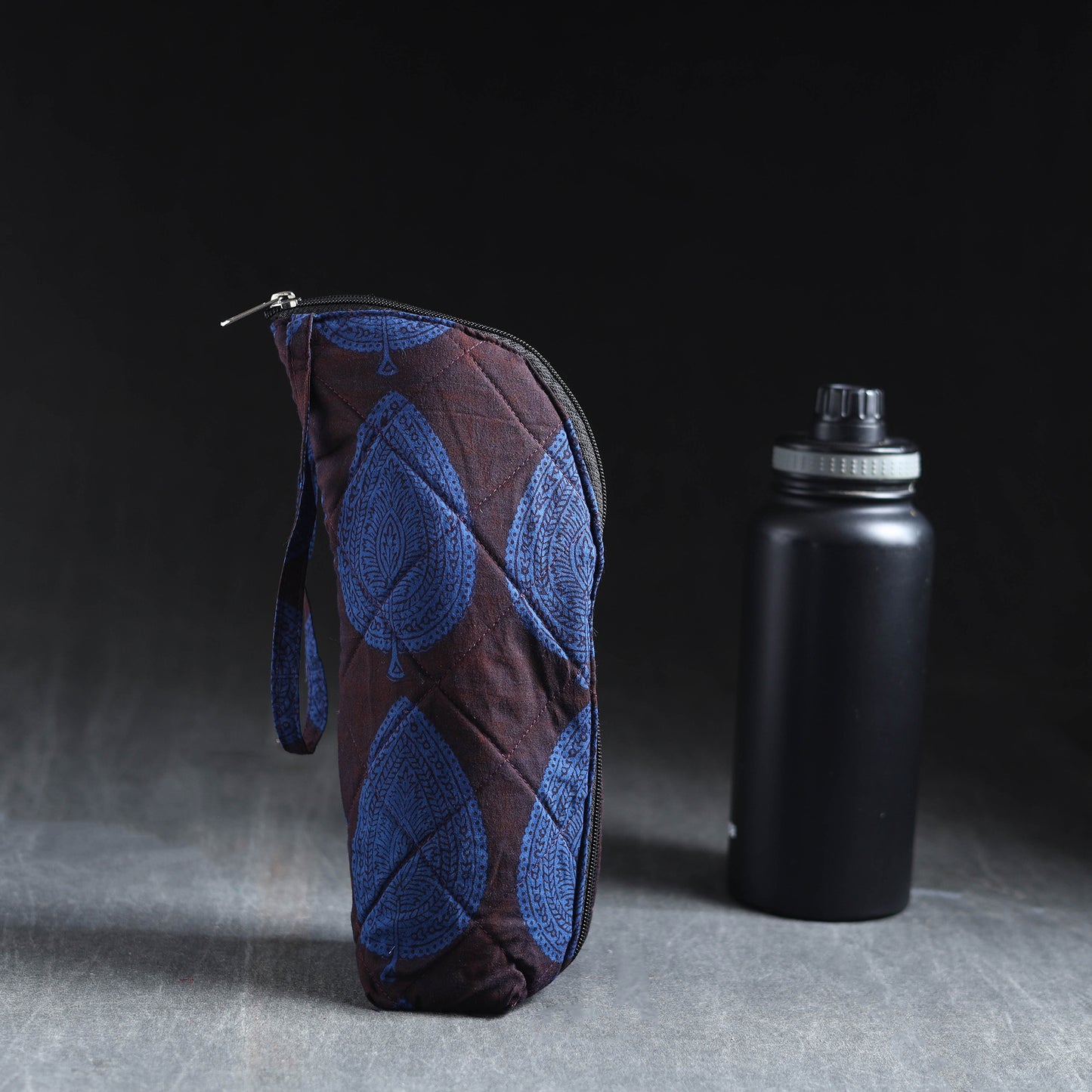 Blue Handmade Cotton 1L Water Bottle Cover