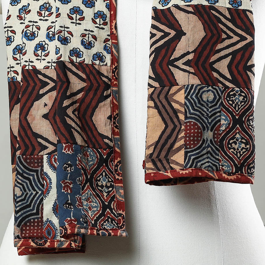 Multicolor - Patchwork Cotton Stole in Ajrakh Block Prints 50