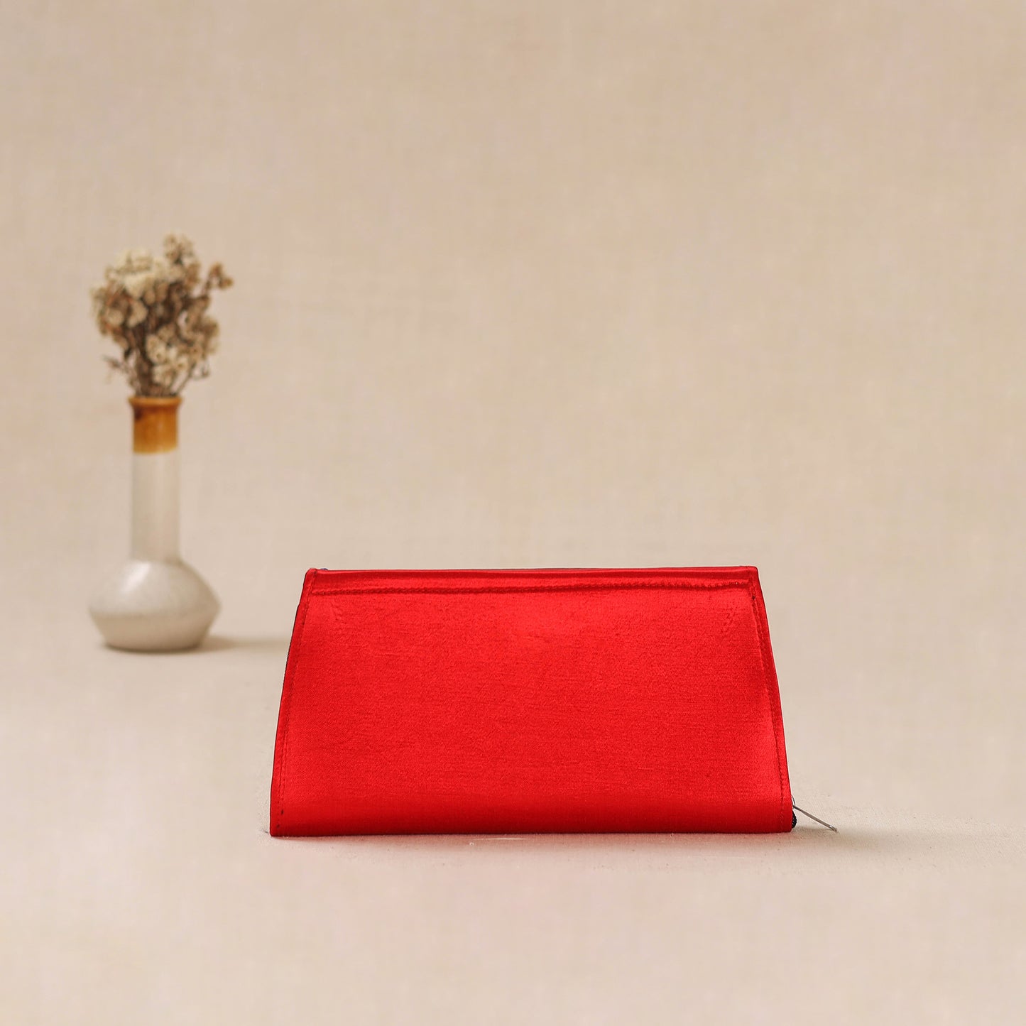 Red - Traditional Kutch Mashru Silk Leather Flap Clutch / Wallet 12