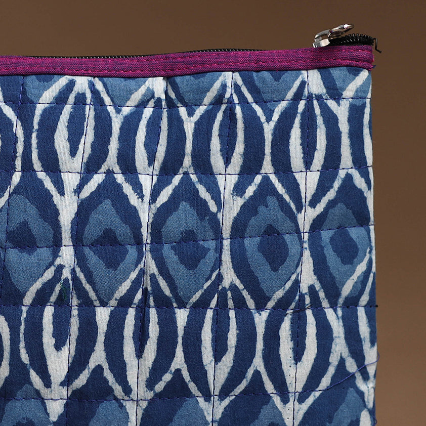 Blue - Handmade Quilted Cotton Utility Pouch 12