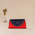 Red - Traditional Kutch Mashru Silk Leather Flap Clutch / Wallet 13