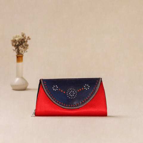 Traditional Kutch Mashru Silk Leather Flap Clutch / Wallet 13