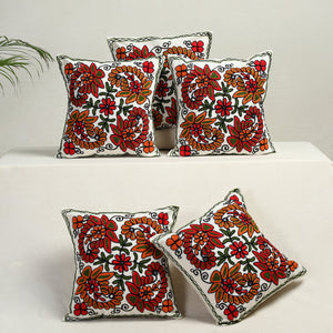 Multicolor - Set of 5 - Aari Hand Embroidery Cotton Cushion Cover (16 x 16 in) 15