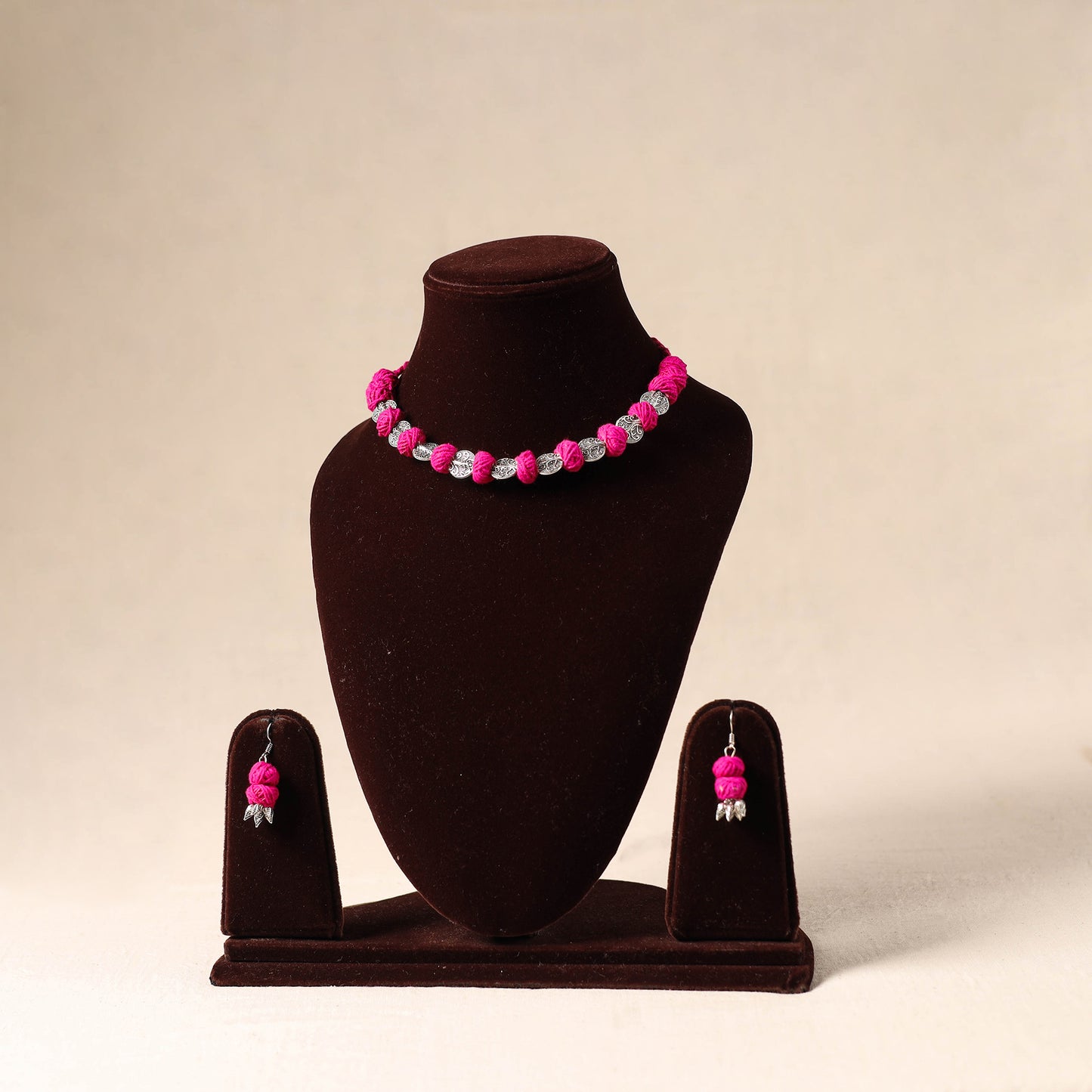 Pink - german silver thread beads necklace set 14