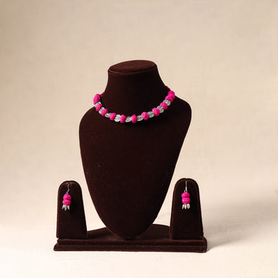 Pink - german silver thread beads necklace set 14