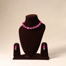 Pink - german silver thread beads necklace set 14
