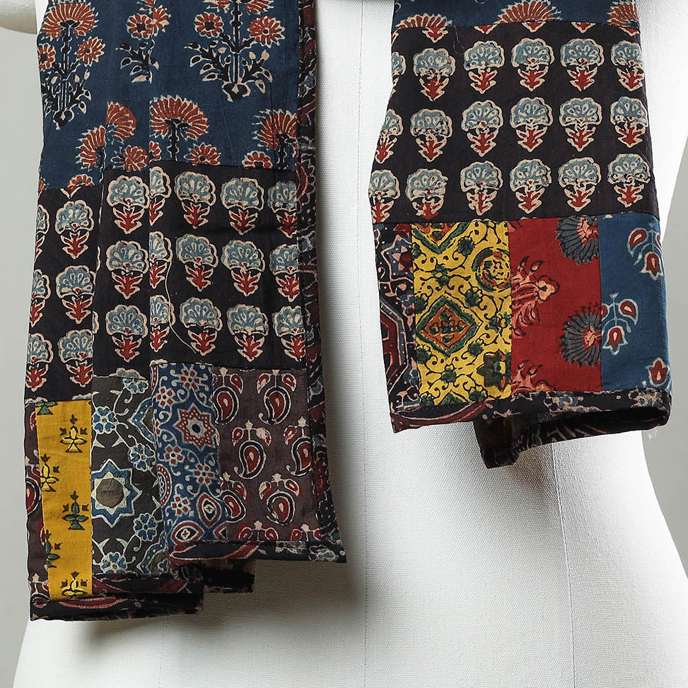 Multicolor - Patchwork Cotton Stole in Ajrakh Block Prints 52