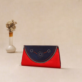 Red - Traditional Kutch Mashru Silk Leather Flap Clutch / Wallet 13