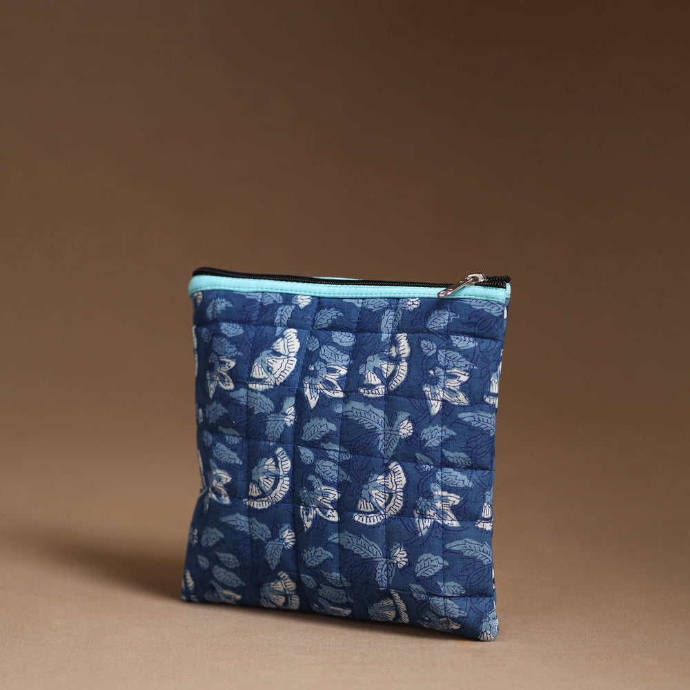 Blue - Handmade Quilted Cotton Utility Pouch 13