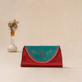 Red - Traditional Kutch Mashru Silk Leather Flap Clutch / Wallet 14