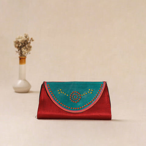 Traditional Kutch Mashru Silk Leather Flap Clutch / Wallet 14